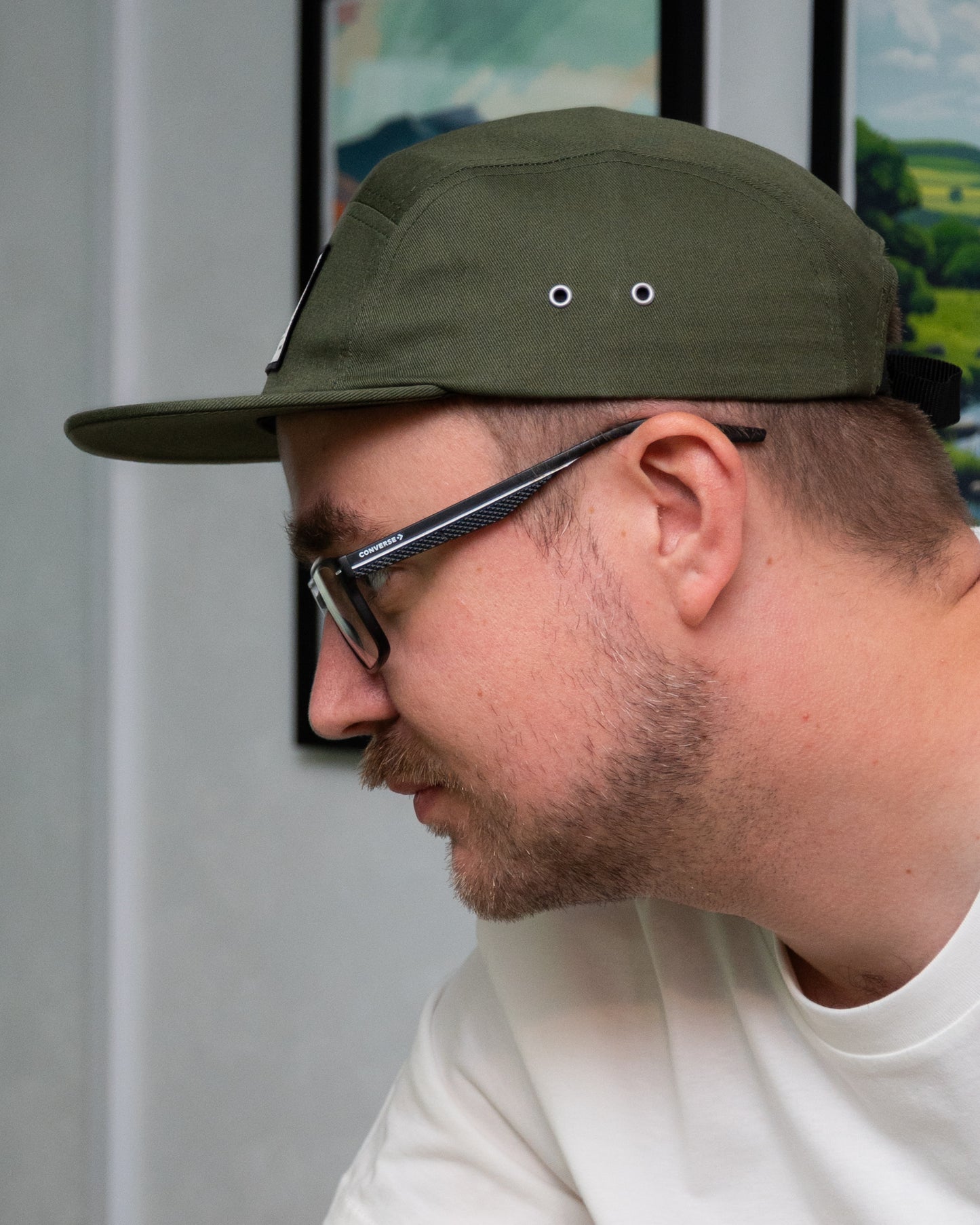 ARMY GREEN PANEL CAP WITH RECTANGLE PATCH