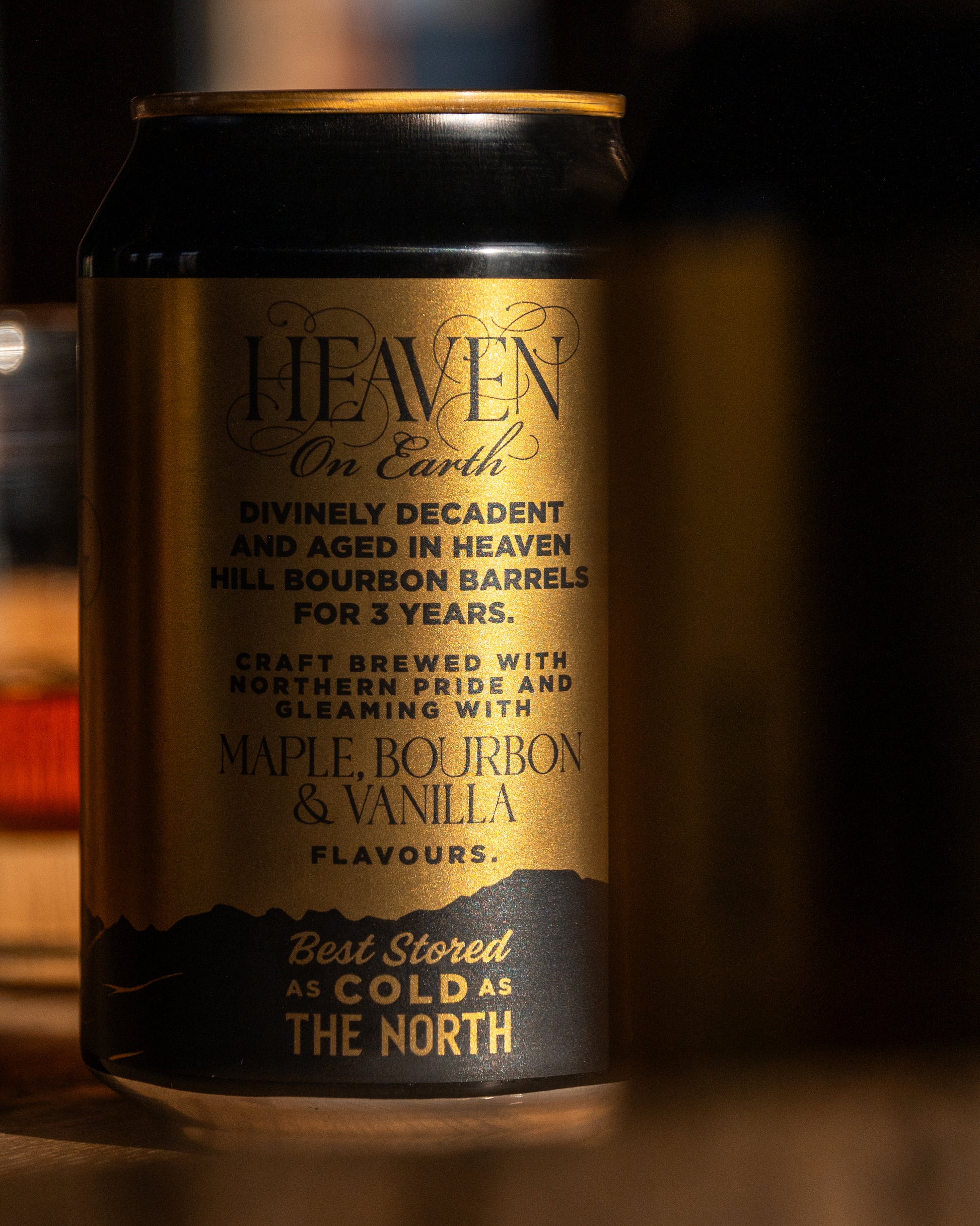 Can of Barrel Aged Heaven with gold and black label