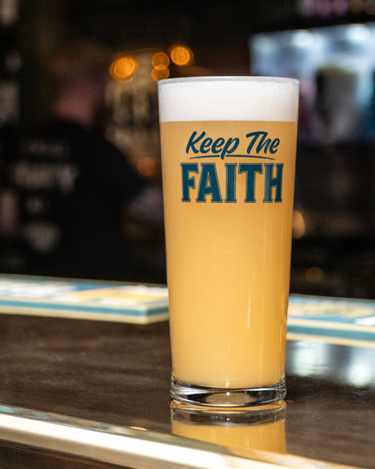 GREEN KEEP THE FAITH PINT GLASS